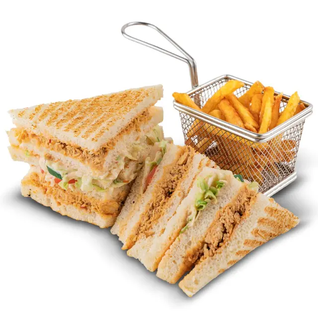 Grilled chicken sandwich with fries at Karachi Fried House