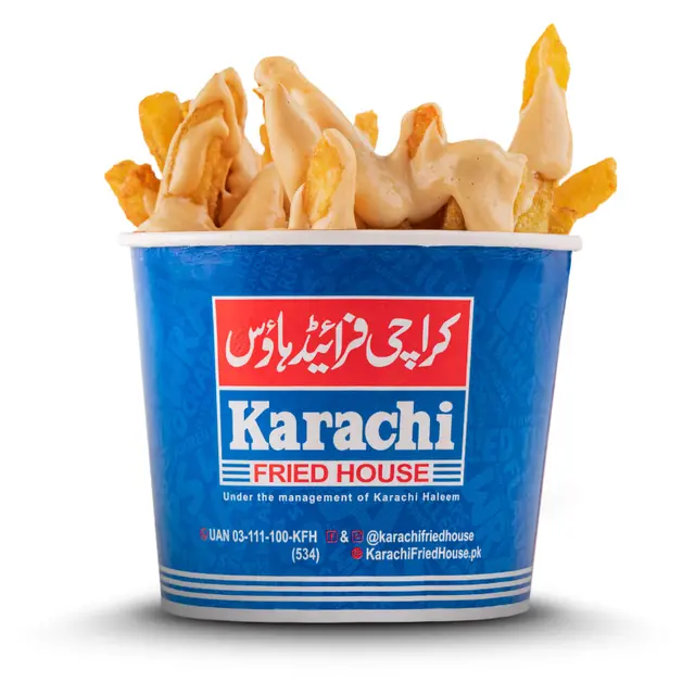 Seasoned crispy fries bucket at Karachi Fried House
