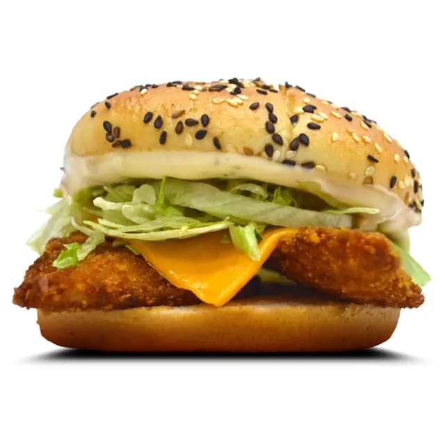 Double chicken strip burger with sauce at Karachi Fried House