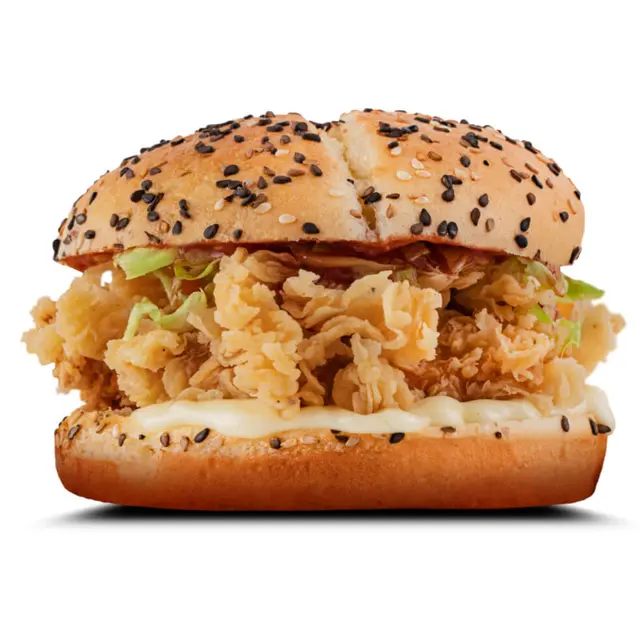 Spicy crispy Zinger Burger with fries at Karachi Fried House