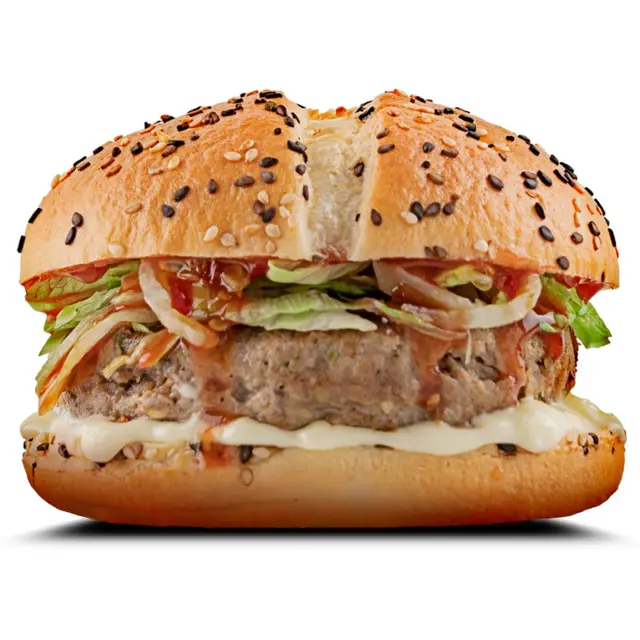 Grilled beef burger with French fries at Karachi Fried House