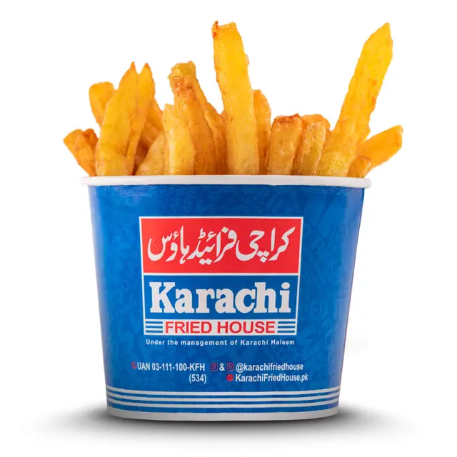 Classic crispy golden fries bucket at Karachi Fried House